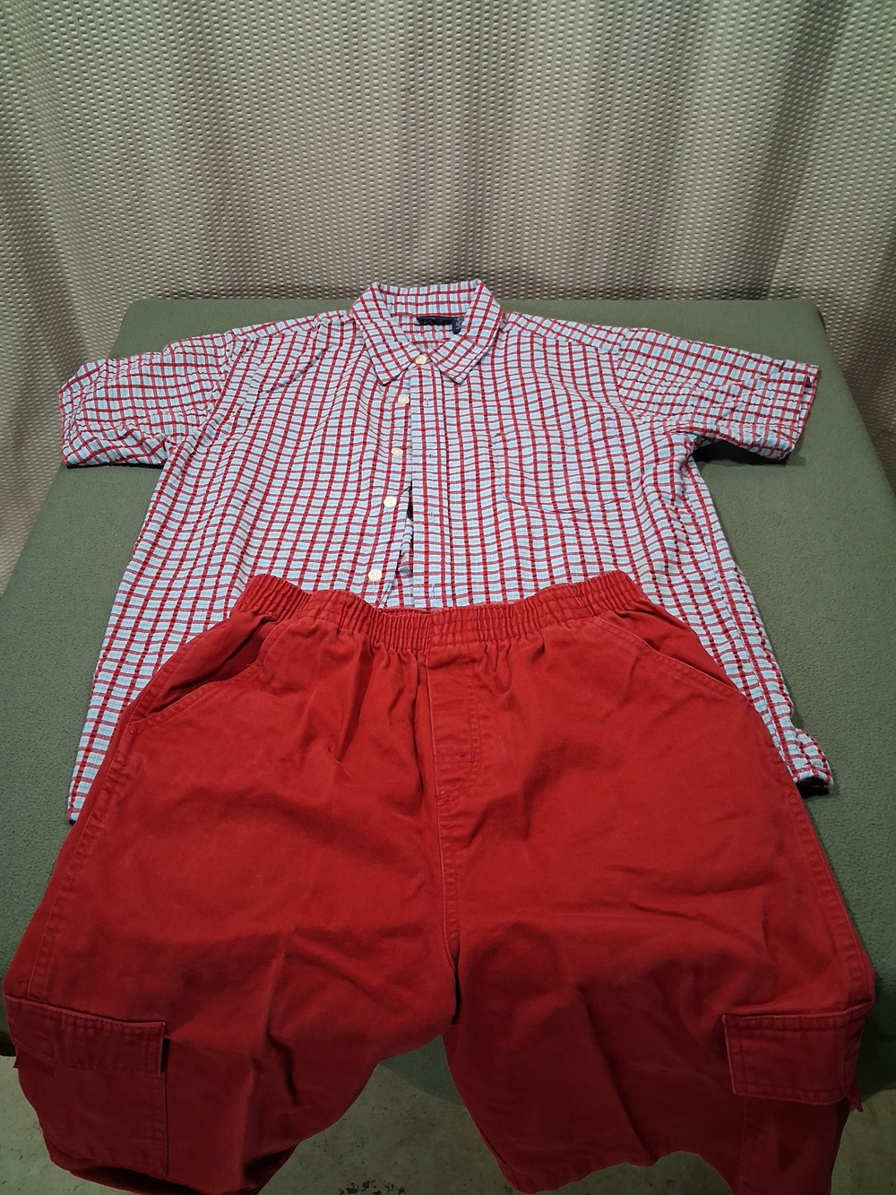 Cherokee Red Plaid Shirt and Solid Red Shorts Set